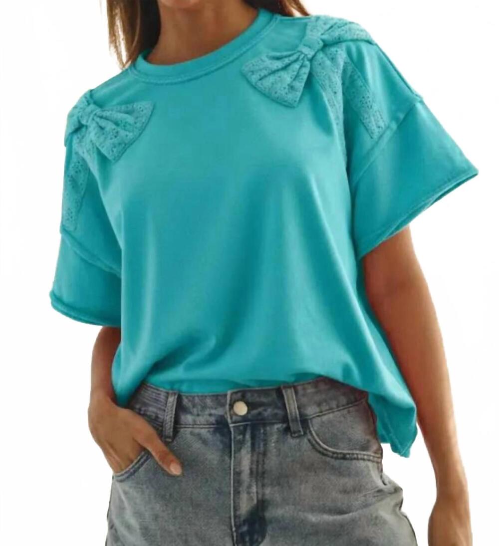 NEW ODDI women's acid wash french terry short sleeve top in washed aqua